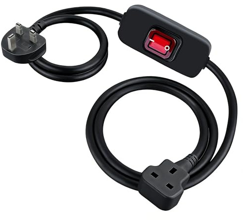 Black Extension Cord with On/Off Switch, 2M（200cm） 6A 250V 1400W, UK 3-Prong Male to Female Plug, Insulated & Flame Retardant, Indoor Power Cord