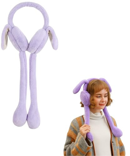 bhb Kinder Mädchen Damen Winter Ohrenwärmer Ohrenschützer mit Hasenohren beweglich Plüsch Kunstpelz Gestrickt Warm Weich Ohrenschutz Mode Accessoire süß stylisch Geschenk Weihnachten (Lila)