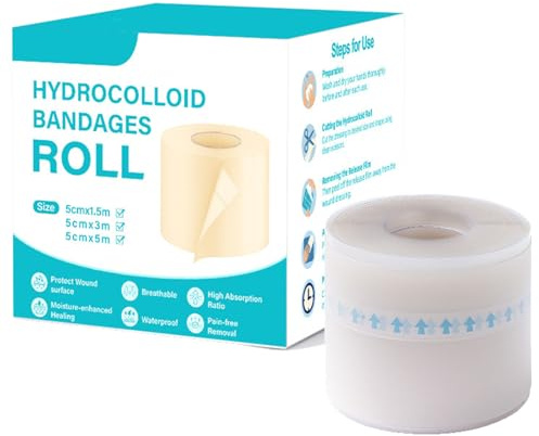Hydrokolloid Pflaster Rolle, Pimple Patches Rolle, Atmungsaktive Hydrokolloid Rolle Für Wundverbände, Wasserfestes Hydrokolloid Pflaster Für Pickel, Schnitte, Zehen, Gesicht, Wundpflege (5CM x 3M)