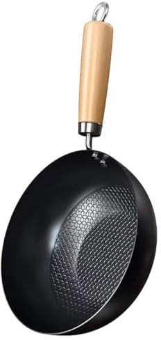 Beavorty Sartén Wok de Hierro 20 Cm para Estufa Eléctrica y Gas, Mini Sartén sin Recubrimiento, Cocina Diaria, Utensilio de Cocina Resistente y Fácil de Limpiar