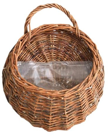 Fioriera artigianale in rattan, vaso da fiori in salice fatto a mano, vaso da 30 cm con retro , cestino da parete in fibra naturale, contenitore da appendere con stile intrecciato, supporto per