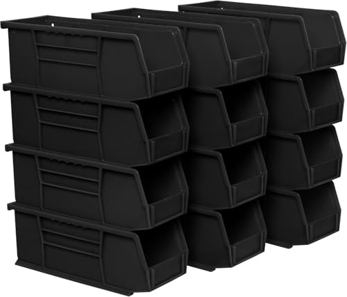 Akro-Mils 30224 AkroBins Plastic Storage Bins, Space-Saving Stackable Bins for Garage, Pantry, Craft Organization, 11 L x 4 W x 4 H, Black, 12-Pack