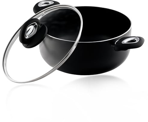 Pendeford Housewares Premium 24cm Non-Stick Saucepan with Glass Lid, 6L Capacity, Soft Touch Handle, Steam Vent, Induction & All Hob Compatible, Dishwasher Safe, 2.5mm Pressed Aluminium