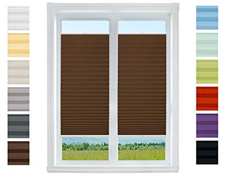 Plissee Rollo NACH MAß Klemmfix ohne Bohren - TOP QUALITÄT Pearl Stoffkollektion | Easyfix klemmträger Faltrollo Jalousie Sichtschutz, Sonnenschutz für Fenster (Braun, B: 41-50cm, H: 191-210cm)