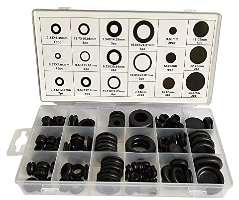 ALLNICE Schwarzer Gummidurchführung Ösenring Dichtungsring-Sortiment für elektrische Leiter zum Schutz von Drähten, Steckern und Kabeln (125 stücke 18 größe)