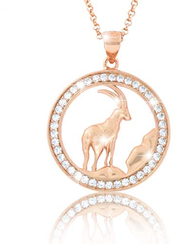 PAVELS Elegante Damen Halskette Sternzeichen STEINBOCK Kette Roségold plattiert glänzende Zirkonia in AAA Qualität aus der Kollektion ECLIPSE inkl. Schmuckbox und Echtheits-Zertifikat