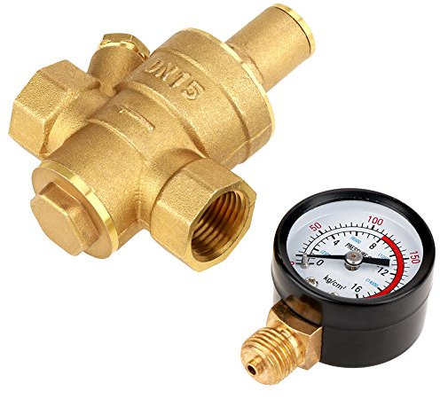 DN15 Brass Adjustable Water Pressure Reducer Regulator with Gauge Meter
