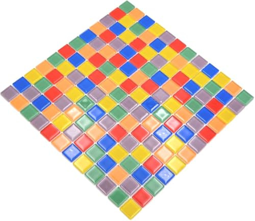 Transparentes Crystal Glasmosaik bunt Wand Küche Dusche Bad Fliesenspiegel Mosaikfliese, Mattengröße: 300x300 = 0,09 qm, Steingröße: 23x23x4 mm - 1 Matte