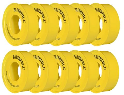 Faithfull FAITAPEPTGAS 5M x 12 mm PTFE Gas Tape Pack of 10 Rolls, White