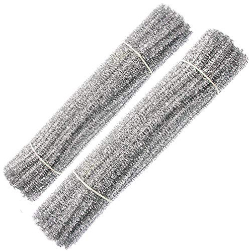 Waycreat 200 Stück Pfeifenreiniger Silber Chenille Stiel für DIY Kunst Handwerk Dekorationen (6 mm x 30,5 cm)