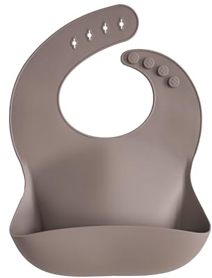 mushie Bavoir en silicone pour bébé | Bavoirs imperméables réglables (gris tourterelle)
