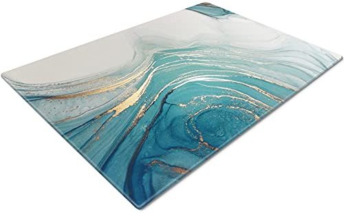 Glass Chopping Board | Kitchen Worktop Protector | Multifunctional Cutting Board | Work Top Savers | Kitchen Accessories | Extra Large | Teal White Gold