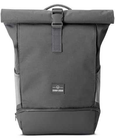 Johnny Urban Rucksack Damen & Herren Grau - Allen Medium - Rolltop Mit Laptopfach für Uni Fahrrad Business - 15L - Nachhaltig - Wasserabweisend