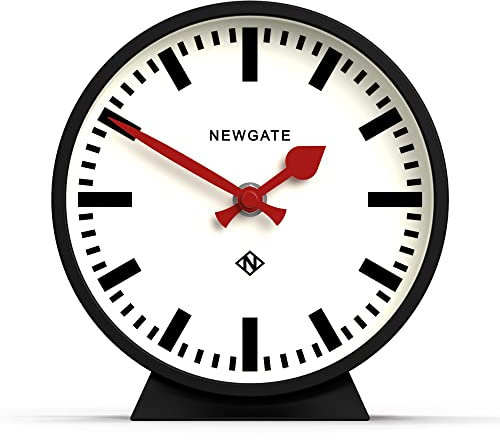 NEWGATE® M Kaminsims Eisenbahn schreibtischuhr | Modernes rundes bahnhofsuhr Design | Schwarz | Zeitgenössischer Stil für Schreibtisch, Tisch, Regal oder nachttisch
