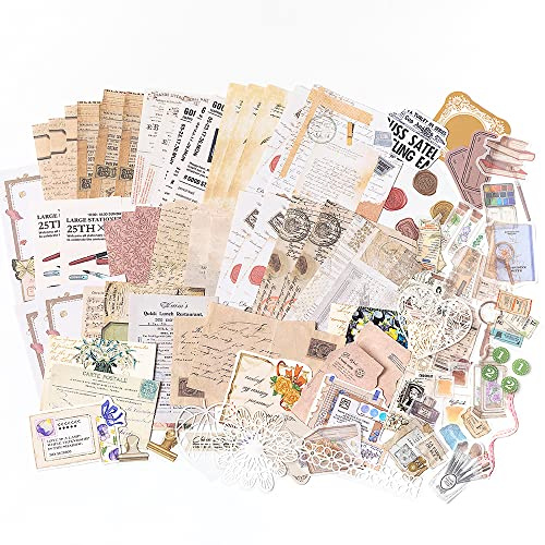 Aldieco 260pcs Vintage Scrapbooking Stickers Paper Pack, DIY Retro Journaling Supplies Stickers kit,Scrapbook Accessories, Stationery Study Washi Paper(shumochengqi)