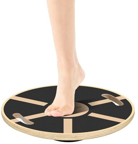 Balance Board Holz,Wackelbrett mit rutschfestem Standfuß,Gleichgewichtsboard 40cm mit Handgriffen für die Übung,Gym,Trainer zur Verbesserung des Gleichgewichts,Für Erwachsene(Schwarz)