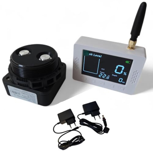 Digitaler Funk Füllstands-Anzeige Ultraschall Wasserstand-Sensor für Heiz-Öltank Wassertank Tank Zisterne 100m Reichweite mit Display Schwarz