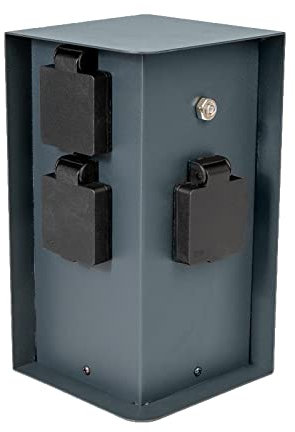 Grafner Edelstahl Design Gartensteckdose Dämmerungssensor, 3 Steckdosen, IP44, eckig, anthrazit, KEIN ROST – Pulverbeschichtung, Energiesäule Mehrfach Metall Außen Steckdose schwarz Helligkeitssensor