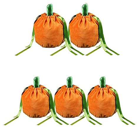 Bolsa de dulces de calabaza de 5 uds, bolsa de regalo de tela de terciopelo de Halloween, bolsas de dulces de terciopelo de calabaza para truco o trato, bolsa de regalo de embalaje decoración de fiest