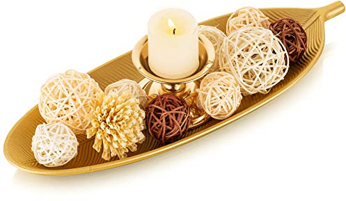 Hanobe Decorative Bowl Leaf Tray: Leaves Key Bowls Gold Jewellery Dish Home Hallways Decor for Crystal Fillers Candle Holder