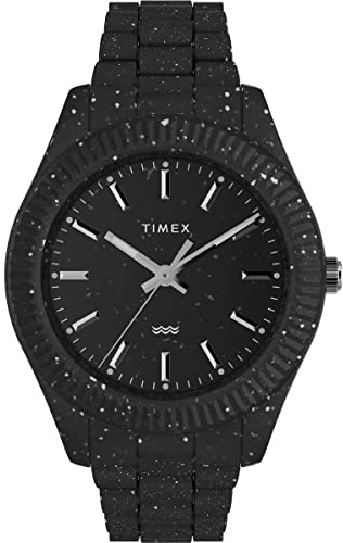 Timex Trend Herren-Armbanduhr, 42 mm, schwarzes umweltfreundliches Armband, schwarzes Zifferblatt, schwarzes Gehäuse TW2V77000