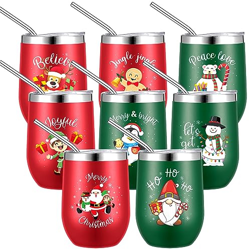 Uiifan 8 Stück Weihnachtsbecher mit Deckel, doppelwandig, isoliert, Reise-Kaffeebecher, Edelstahl, Reisebecher, Weihnachtsgeschenke, Wasserflasche, Kaffeetassen für Kollegen, Freunde, Mutter, 8 Stück
