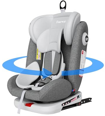 Fourward Baby Autositz 360° drehbar | ISOFIX | Ruheposition | Gruppe 0+1/2/3 | 9-36 kg | Kindersitz mit 5-Punkt-Sicherheitsgurt | Komfortabler Kinderautositz | Hohe Sicherheit | Einfache Installation