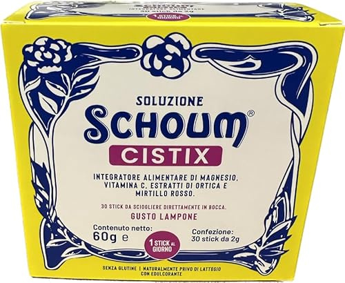 SOLUZIONE SCHOUM CISTIX 30 Stick Orosolubili scad 31.10.26 | Integratore Alimentare di Magnesio, Vitamina C, Estratti di Ortica e Mirtillo Rosso - Gusto Lampone