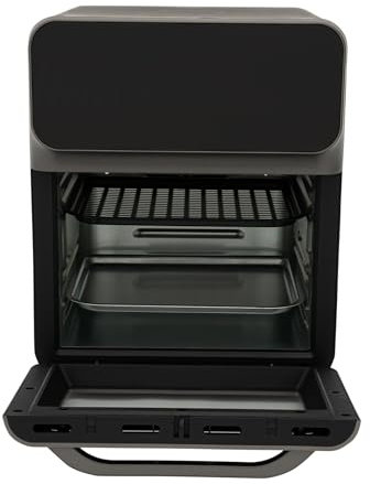 TaNeHaKi horno eléctrico horno pequeño horno eléctrico con pantalla táctil LCD mini horno de aire caliente función visual horno puerta desplegable horno mini moderno negro 1350W