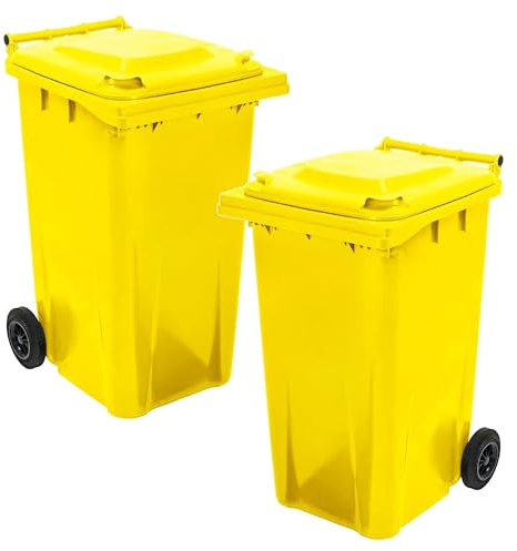 Yellow 240 Litre Large Household Rubbish Waste Recycling Wheelie Bin | Standard Size With Lid & Wheels