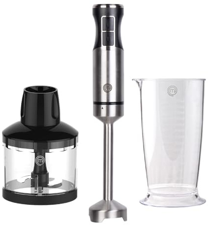 MasterChef - Licuadora de inmersión de mano, de acero inoxidable con accesorio picador y jarra de medición, batidora de puré para hacer alimentos para bebés, sopa, salsas, etc., 400 W