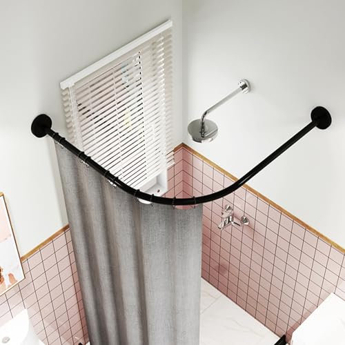 Viertelkreis Duschvorhangstange,Edelstahl matt, Eckdusche gebogen, Duschstange,L Form Duschstange, Winkel-Duschenstange, geschliffen gebürstet(Size:D 70-95cm x 105-165cm,Color:Schwarz)