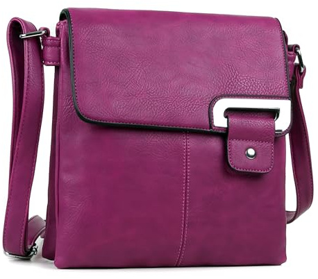 AOSSTA Women's Cross Body Shoulder Messenger Bag Multiple Slip and Zip Pockets Handbag with Storage Pocket Adjustable Strap