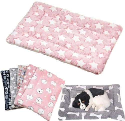 Beautyhis Toknforaerd Katzendecke, Haustierdecke, flauschiges Flanellkissen, weiche und warme Matte für Hunde und Katzen, 89 x 68 cm, Stern/Rosa