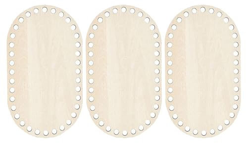 Helweet Häkelkorb Holzbasis, Naturholzkorbboden, Holzboden zum Häkeln, Korbboden zum Häkeln, für DIY Handtasche Korb Webbedarf Kunsthandwerk Heimdekoration, 3 Stück, Oval, 30 x 20 cm