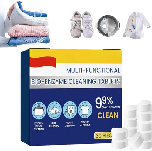 Multi-functional Bio-Enzyme Cleaning Tablets, Active Enzyme Laundry Stain Remover, Foam Rust Remover, Kitchen All-Purpose Cleaning Powder, for Clothes/Cooktops (2PCS)