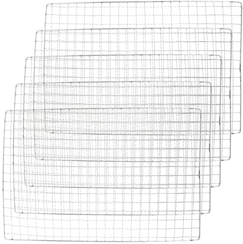 POPETPOP Disposable Grill Topper, 5pcs Bbq Grill Mesh Mat Rectangular Grill Mat Vegetable Meat Grill Tray Disposable Grilling Liners for Outdoor Bbq Grill