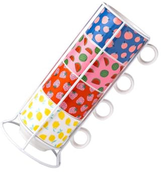Mikinona Set di 4 Tazze da caffè in Ceramica Impilabili da 200ml Supporto in Ferro, Design Salvaspazio per Casa, Bar e Ristoranti