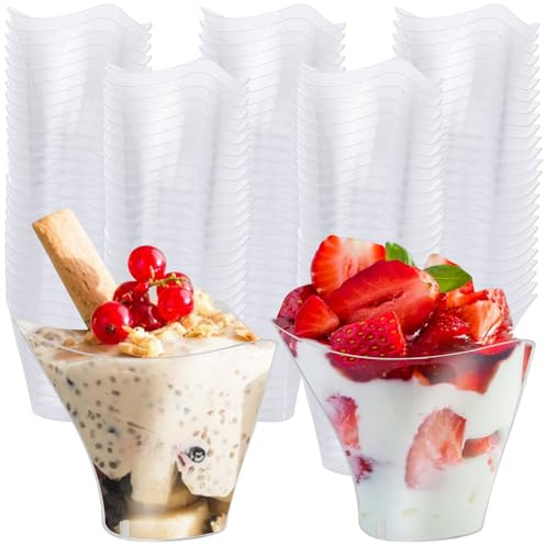 MEIDIV 100 Pack Plastic Dessert Cups, 120ml Mini Dessert Bowls, Reusable Cheesecake Pots, Parfait Appetizers Cups, Dessert Pots, Plastic Cups for Mousse Pudding Tiramisu Ice Cream