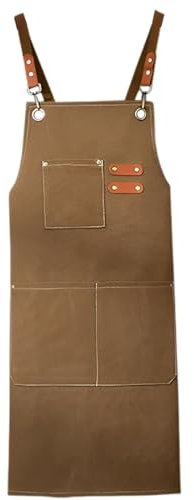 EIHI Arbeitsschürze für Männer und Frauen,Einstellbarer Größe,Canvas Grillschürze,Kochschürze mit 3 Taschen für Home Kitchen Kaffee Garten Handwerk Werkstatt（braun）