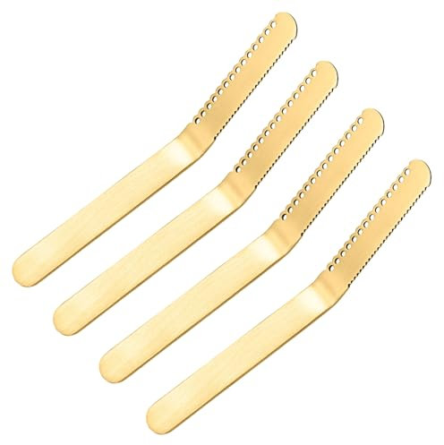 Pasdrucn 4 Stück Buttermesser Klein, Butterschneider, Butter Knife, Dessertmesser, Butter Portionierer, Butter Cutter, Butter Spreader, Butter Messer, Butter Hobel, Butterhobel Butter-Leaf (Gold)