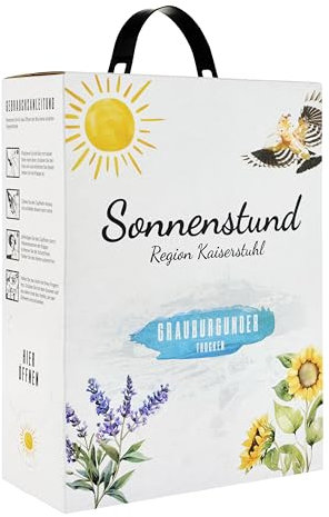Sonnenstund Grauburgunder trocken 3 Liter Wein-Box, zarte Fruchtaromen nach Pfirsich, Apfel und Zitrusfrüchten, Grauer Burgunder QbA vom Kaiserstuhl (1 x 3,0 l Bag-in-Box)