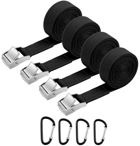 Tie Down Straps, 4 Pack Heavy Duty Tensioning Belts, Tensioning Belts with 4 Carabiner Clip, Quick Release, 2M Adjustable Cargo Straps Ratchet Strap for Motorcycle,Cargo,Trailer,Luggage,Trucks(Black)