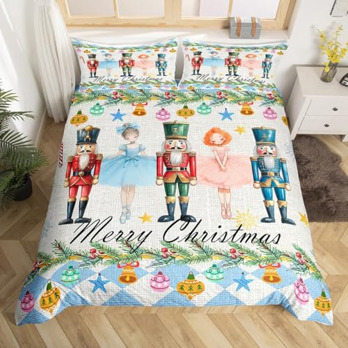 Casse Noisette et Ballet Fille 240 x 260 Housse de Couette,Casse Noisette de Noël Literie Set Cadeau Enfant Fille Garçon,Décoration de Noël Housse de Lit Flocons de Neige D'Hiver Housse de Couette