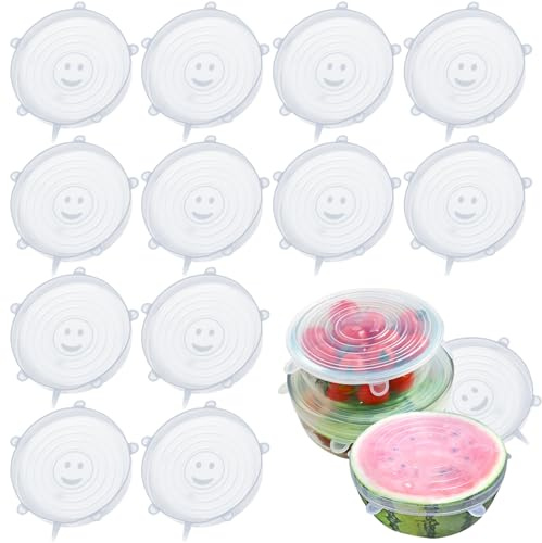 ZDNT Lot de 12 couvercles en silicone extensibles - Sans BPA - Réutilisables - Ronds - En silicone stretch - Pour bols, tasses, boîtes, fruits