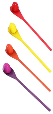 TOYANDONA Egg and Spoon Relay Race Game for Kids, Wooden Balance Training Toy Set with 4 Colored Spoons and 4 Balls, Outdoor Playing and Sensory Development Activity Kit