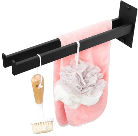 Romon Porte Serviette Salle de Bain, Barre Porte Serviette en Acier Inoxydable Peut Supporter 5 KG, 39CM, Deux Bras Autocollant Porte Serviette sans Percage pour Salle de Bain Cuisine