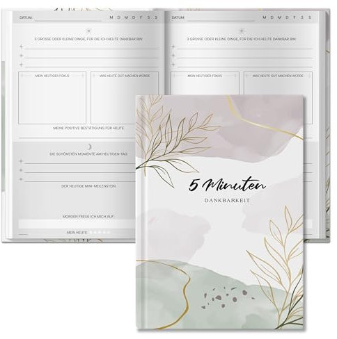 BIROYAL 5 Minuten Tagebuch für Erwachsene, 128 Seiten, A5 | die Kombination aus Mindfulness- & Dankbarkeitstagebuch | Achtsamkeitstagebuch | Journal für Selbsterliebe & Motivation