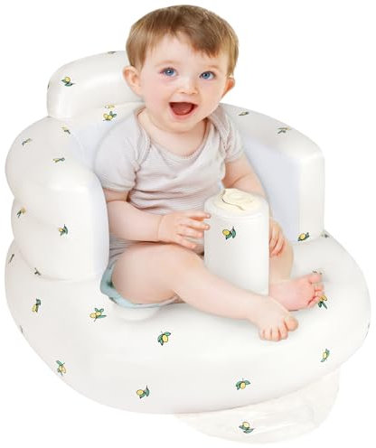 Alaoo Seggiolino Gonfiabile per Neonati, Seggiolino rialzato portatile, Pompa dell'aria incorporata, supporto per la schiena del bambino, Adatto per esterni, bagno, sala da pranzo(Fiori D'olivo)