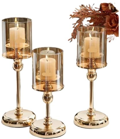 Kerzenständer 3-teiliges Teelicht-Kerzenhalter-Set, goldene Glas-Kerzenhalter for Esszimmer, Couchtisch, Hochzeit Für Heimdekoration